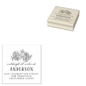 手描き花結婚の名前と差出人住所 ラバースタンプ (押印)