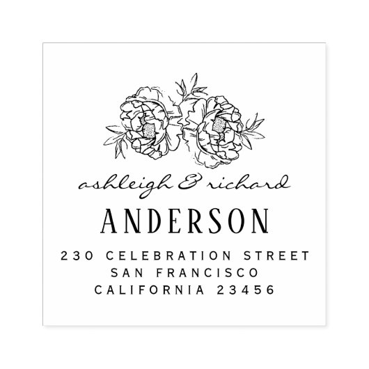 手描き花結婚の名前と差出人住所 ラバースタンプ (インプリント)