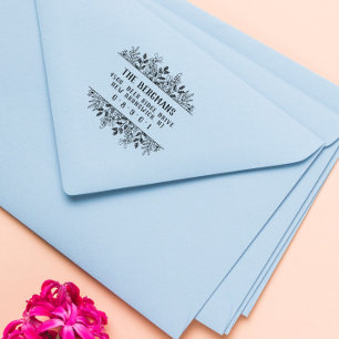 手描き花緑のヴィンテージフォントアドレス ラバースタンプ