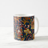 手描き花：カラフルネイビーパターン コーヒーマグカップ (正面右)