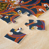 手描き花:カラフルネイビーパターン ジグソーパズル (側面)