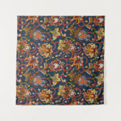 手描き花:カラフルネイビーパターン タペストリー (正面(横))