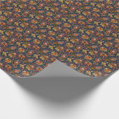 手描き花：カラフルネイビーパターン ラッピングペーパー (角)