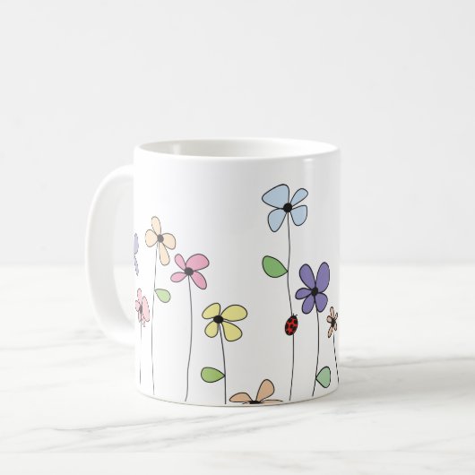 手描き花&ラディバグマグ コーヒーマグカップ (正面左)