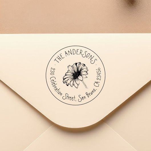 手描き花 |名素朴前差出人住所 セルフインキングスタンプ