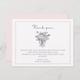 手描き花、枠点々のあるサンキューカード 招待状