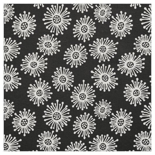 手描き花 – 白（黒） ファブリック (見本)
