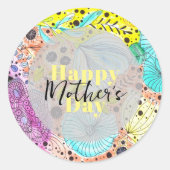 手描き芸術的フローラ鮮やか母の日 ラウンドシール (正面)