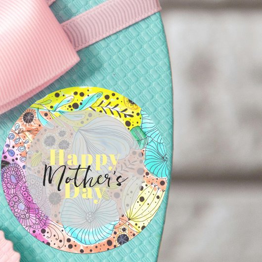 手描き芸術的フローラ鮮やか母の日 ラウンドシール