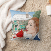 手描き英語コテージと（鳥）ショウジョウコウカンチョウ クッション (ブランケット)