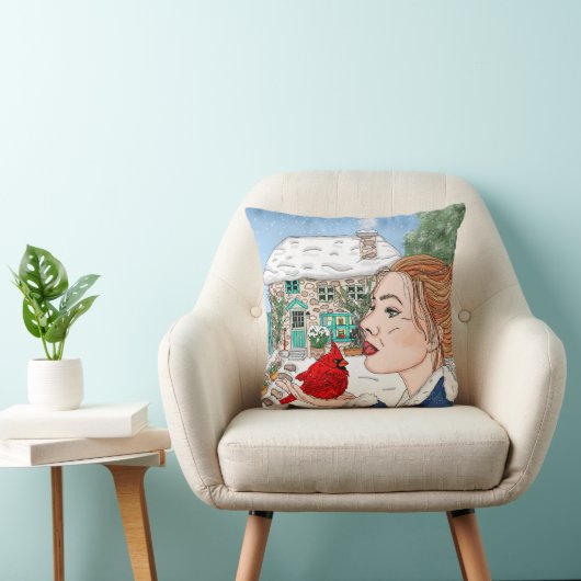 手描き英語コテージと（鳥）ショウジョウコウカンチョウ クッション (椅子)