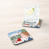 手描き英語コテージと(鳥)ショウジョウコウカンチョウ コースター (右側)