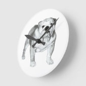 手描き英語ブルドッグTシャツ ラウンド壁時計 (傾斜)