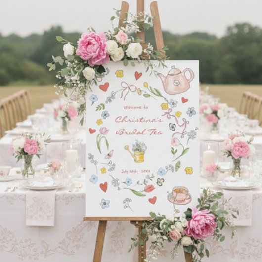 手描き茶お洒落ブライダルシャワーへようこそ ポスター