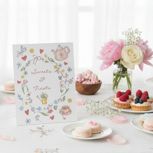 手描き茶お洒落ブライダルシャワーデザート 台座サイン