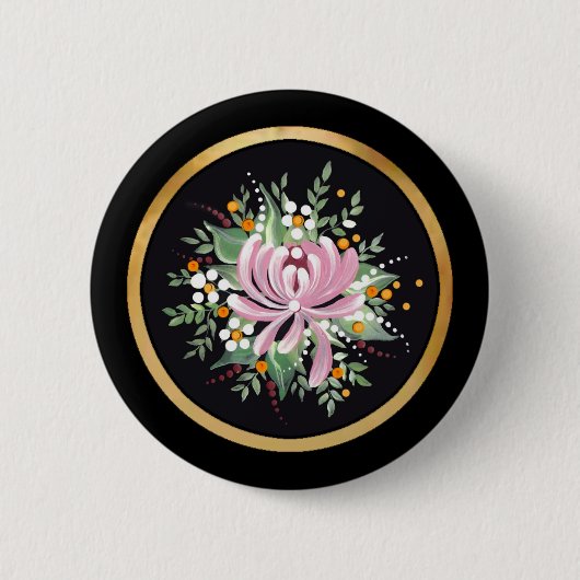 手描き菊 缶バッジ (正面)