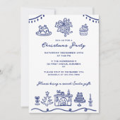 手描き落書きのクリスマスパーティー 招待状 (正面)