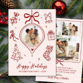 手描き落書きピンク赤写真クリスマスハッピー シーズンカード