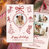 手描き落書きピンク赤写真クリスマスハッピー シーズンカード