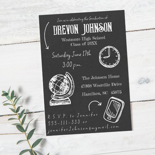 手描き落書き写真 卒業パーティー 招待状