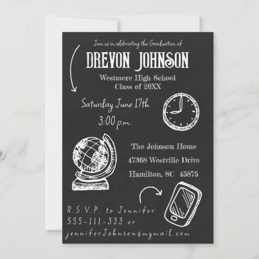 手描き落書き写真 卒業パーティー 招待状 (裏面)