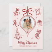手描き落書き ピンク 赤 フォト メリークリスマス シーズンカード (正面)