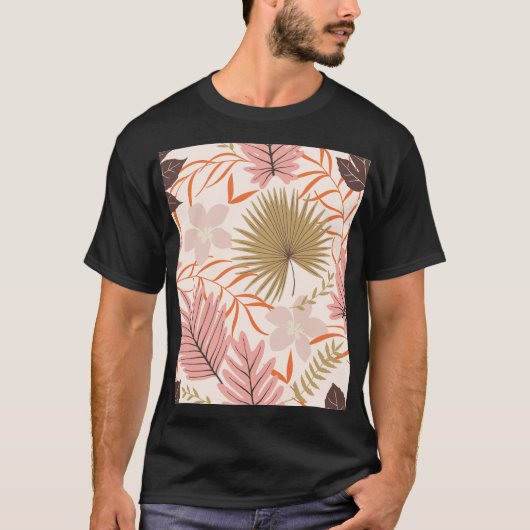 手描き葉の：エキゾチックなジャングル模様。 Tシャツ (正面)