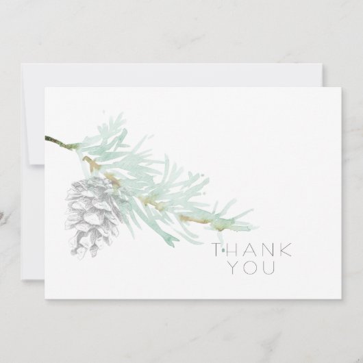 手描き葉パインコーンシンプル葬儀 サンキューカード (正面)