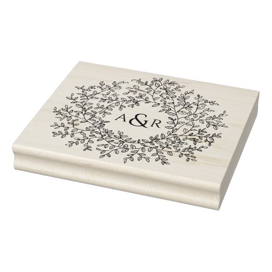 手描き葉モノグラム対イニシャル結婚ズ ラバースタンプ (スタンプ)