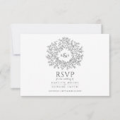 手描き葉モノグラム暗灰色RSVP 結婚's 出欠カード (正面)