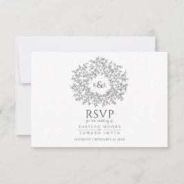 手描き葉モノグラム暗灰色RSVP 結婚's 出欠カード