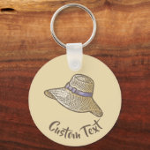 手描き藁帽子ベージュキーチェーン キーホルダー (正面)