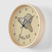 手描き藁帽子ベージュ 壁時計 (傾斜)