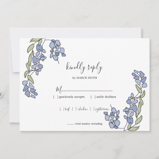 手描き藤フローラ結婚式RSVPカード 招待状 (正面)