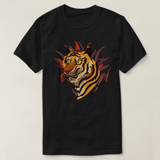 手描き虎の頭 Tシャツ (デザイン正面)