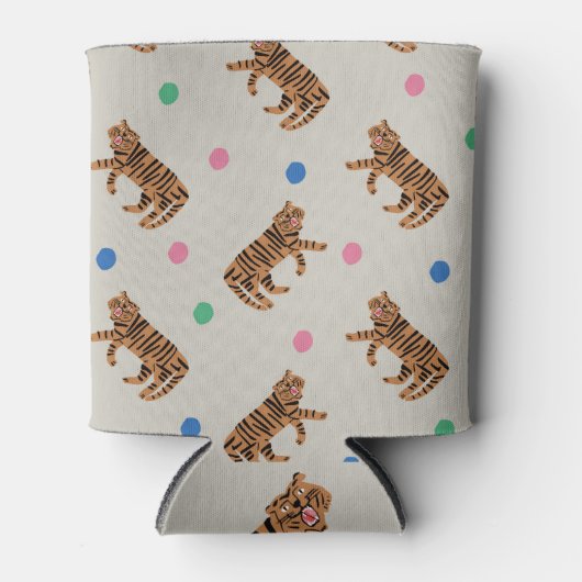 手描き虎、水玉模様:パタ鮮やかーン 缶クーラー (正面)