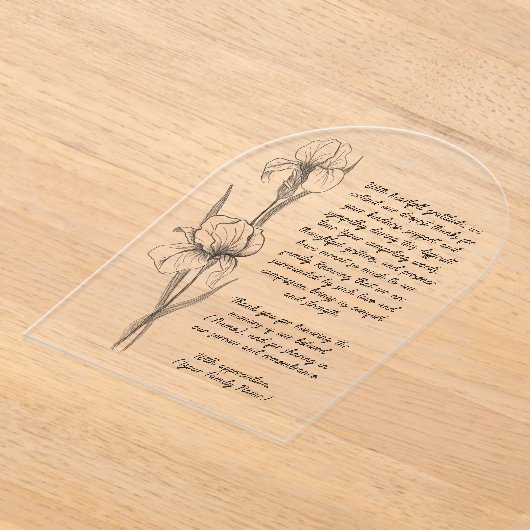 手描き虹彩花を持つ葬儀サンキューカード アクリル招待状 (レイダウン)