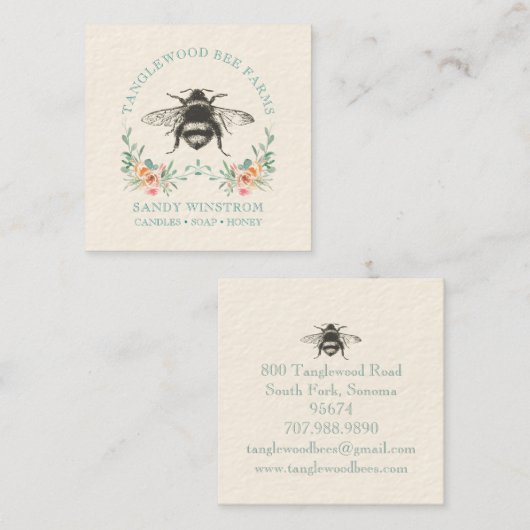 手描き蜂蜜養蜂製品 スクエア名刺 (正面/裏面)