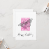 手描き蝶、ピンクの水色抽象芸術 カード (正面/裏面インサイチュ)