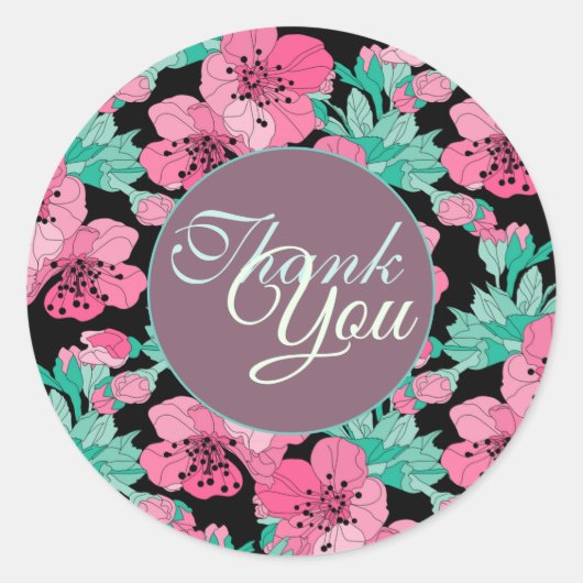 手描き装飾さくらんぼ花咲きありがとう ラウンドシール (正面)