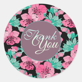 手描き装飾さくらんぼ花咲きありがとう ラウンドシール