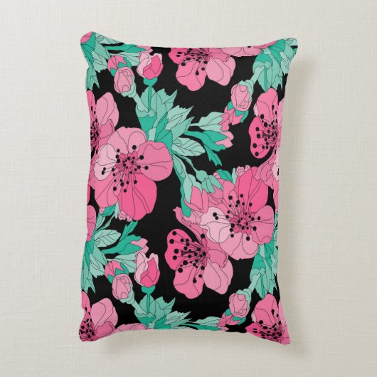 手描き装飾さくらんぼ花模様 アクセントクッション (裏面(縦))