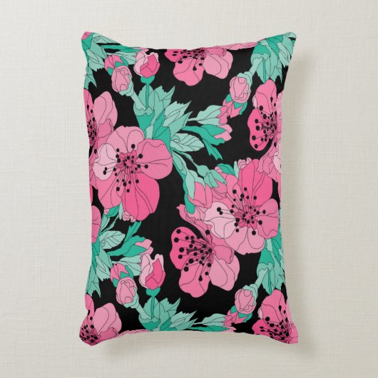 手描き装飾さくらんぼ花模様 アクセントクッション (正面(垂直))