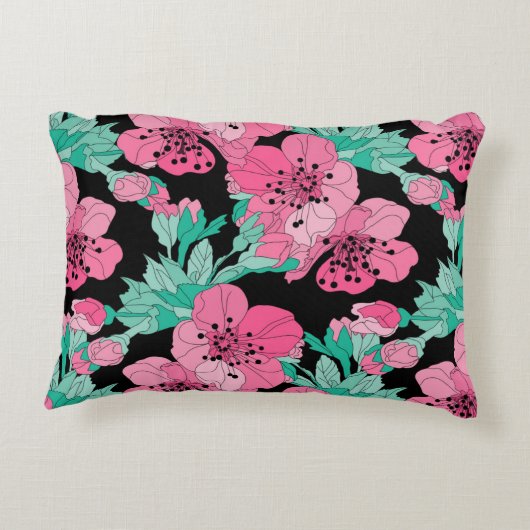 手描き装飾さくらんぼ花模様 アクセントクッション (裏面)