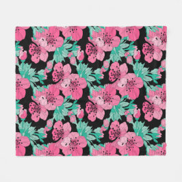 手描き装飾さくらんぼ花模様 フリースブランケット