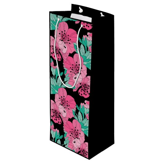 手描き装飾さくらんぼ花模様 ワインギフトバッグ (裏面アングル)