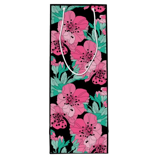 手描き装飾さくらんぼ花模様 ワインギフトバッグ (裏面)