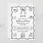 手描き角ドードルQRお洒落結婚の 招待状 (正面)