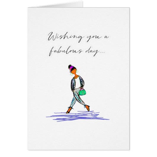 手描き誕生日カードスタイリッシュ女性 (正面)