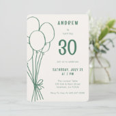 手描き誕生日バルーン任意のエージグリーンシンプル 招待状 (スタンド正面)